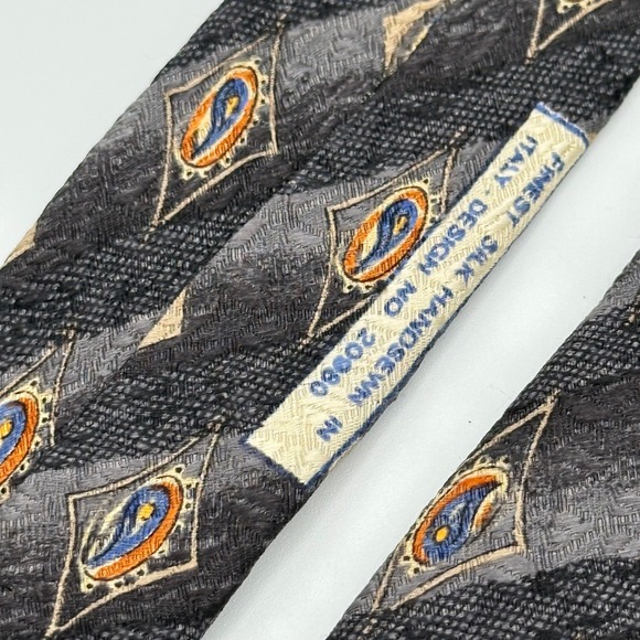 Omaggio Robert Talbott Tie Mens Wide Charcoal Grey Gold Silk Geometric Paisley - Picture 4 of 7